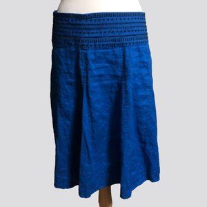 Blue linen skirt with black embroidery design